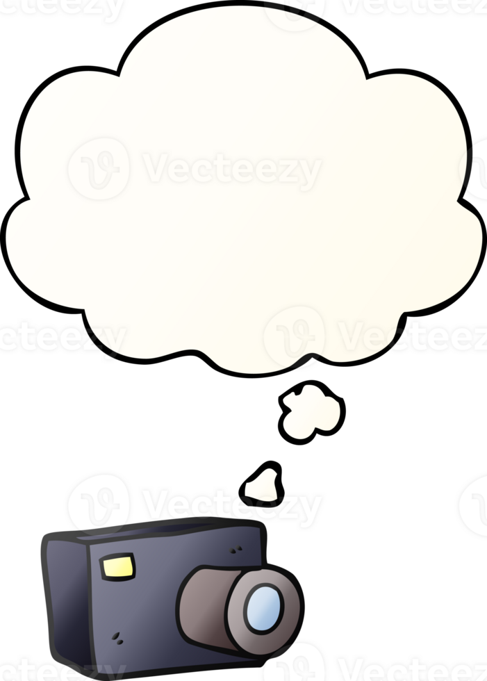 cartoon camera with thought bubble in smooth gradient style png