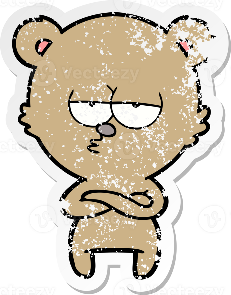 distressed sticker of a bored bear cartoon png
