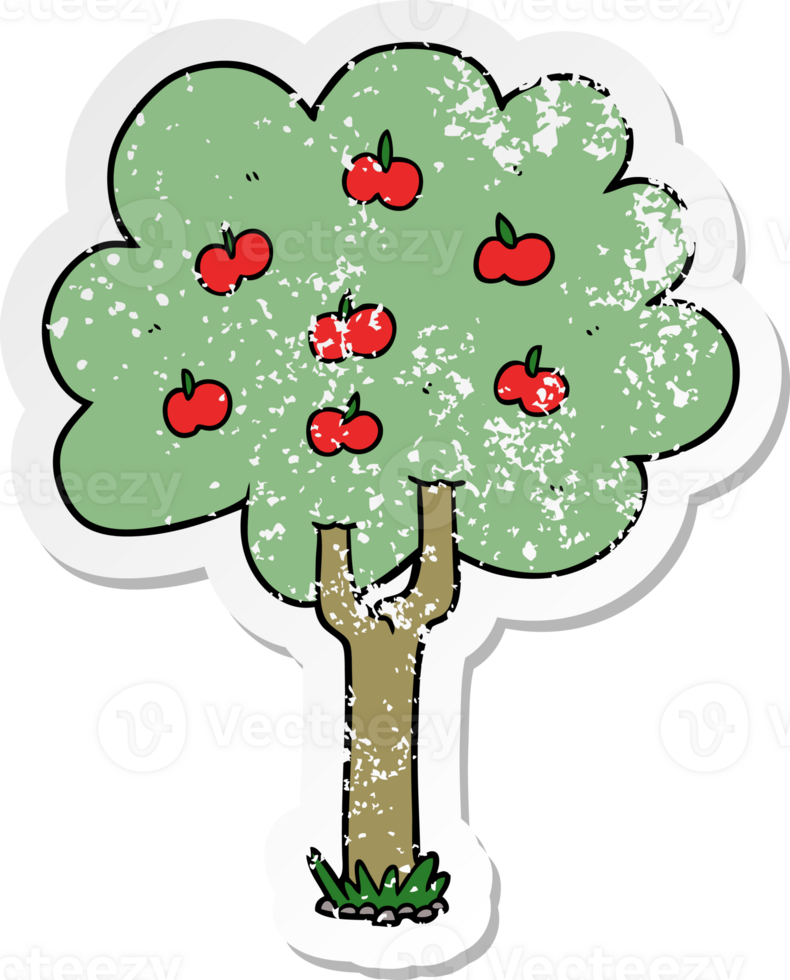 distressed sticker of a cartoon apple tree png