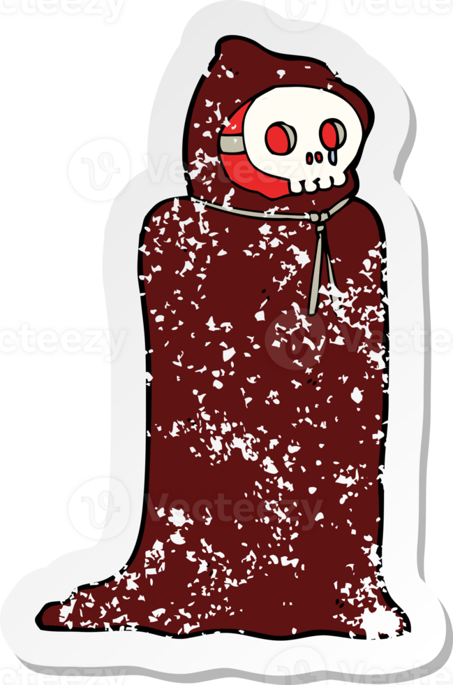 retro distressed sticker of a cartoon spooky halloween costume png