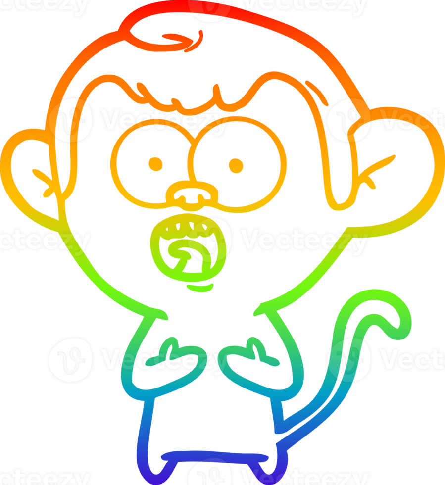 rainbow gradient line drawing of a cartoon shocked monkey png