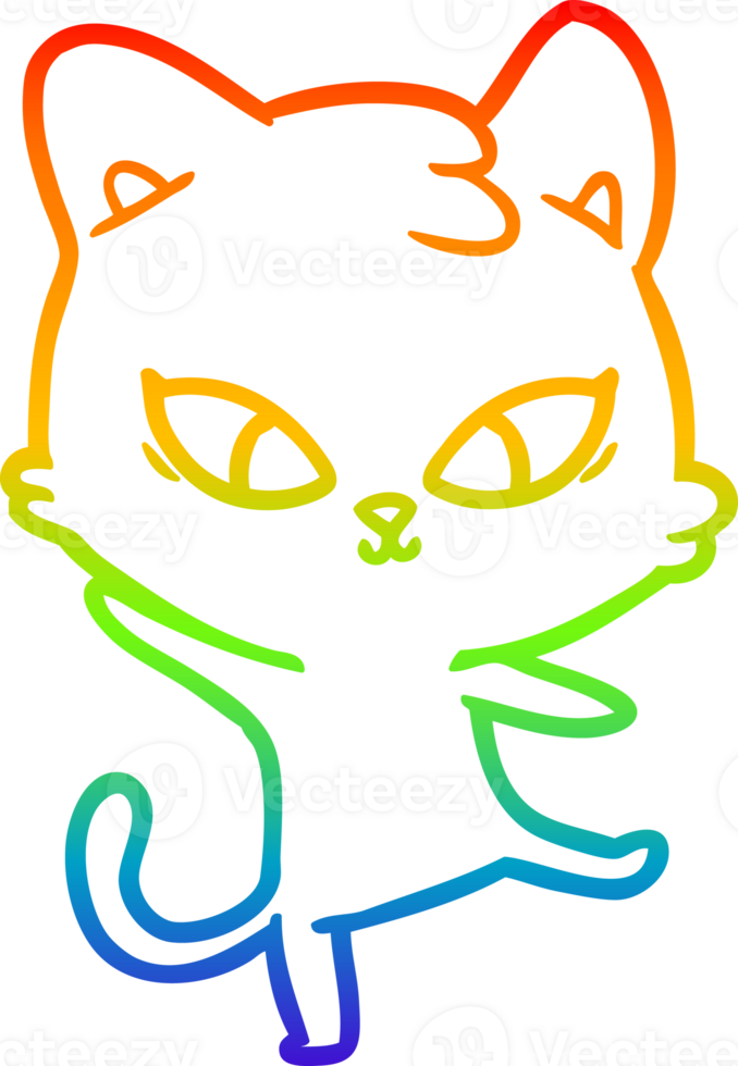 rainbow gradient line drawing of a cute cartoon cat png