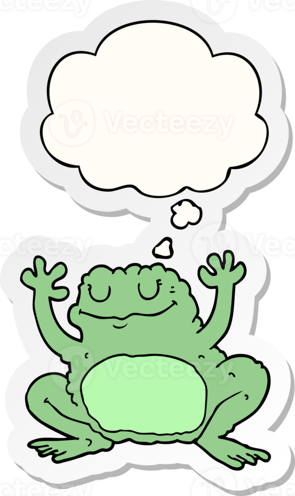 cartoon frog with thought bubble as a printed sticker png