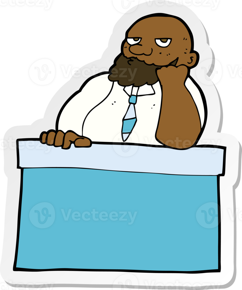 sticker of a cartoon bored man at desk png