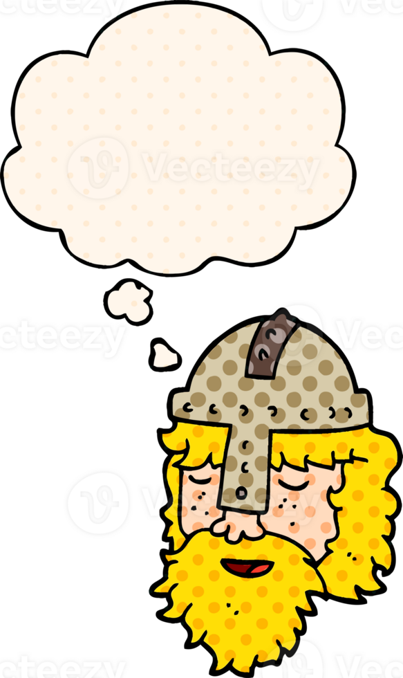 cartoon viking face with thought bubble in comic book style png
