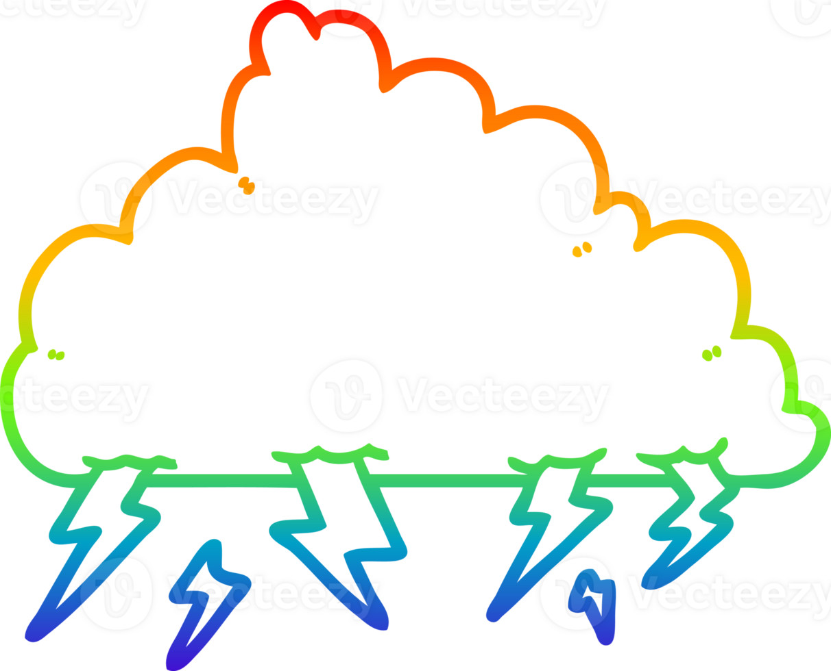 rainbow gradient line drawing of a cartoon thundercloud png