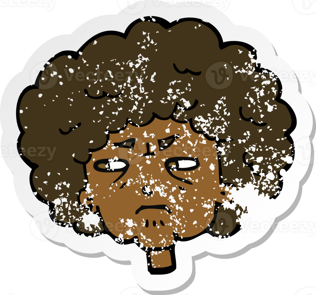 retro distressed sticker of a cartoon bitter old woman png