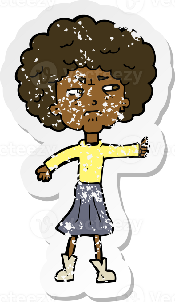 retro distressed sticker of a cartoon annoyed old woman png