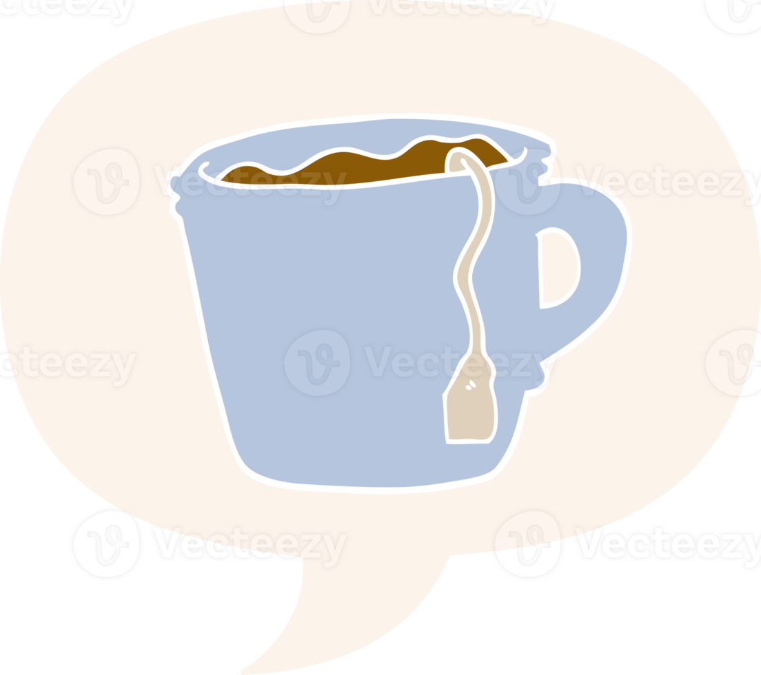 cartoon hot cup of tea with speech bubble in retro style png
