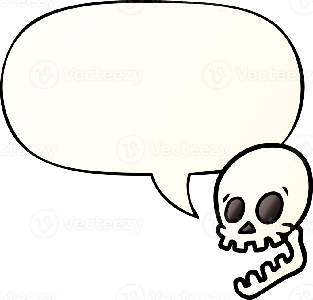 laughing skull cartoon with speech bubble in smooth gradient style png