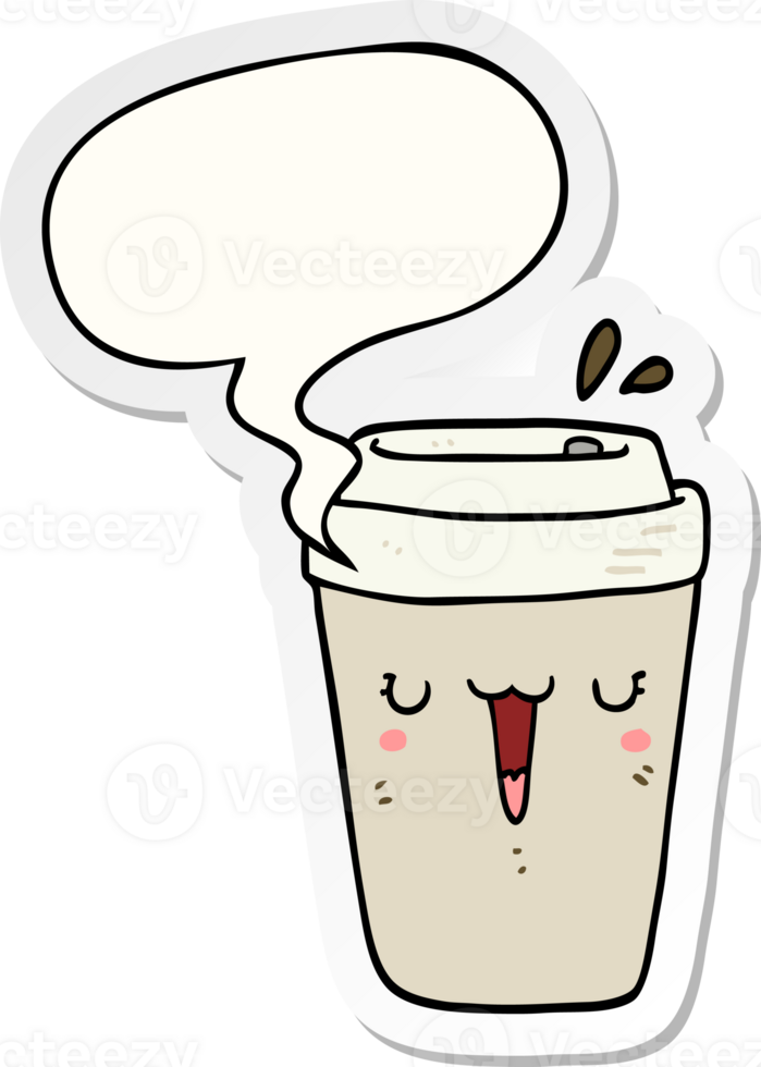 cartoon coffee cup with speech bubble sticker png