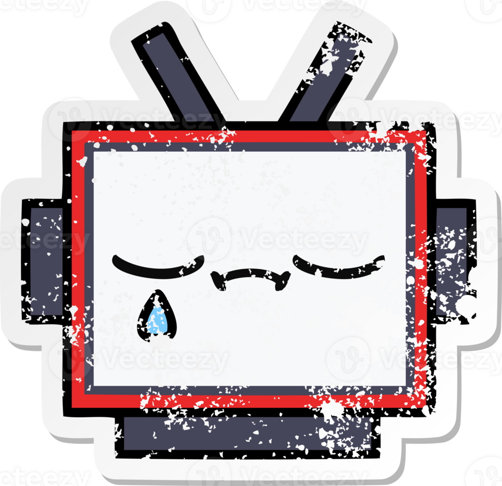 verontruste sticker van een schattig cartoon robothoofd png