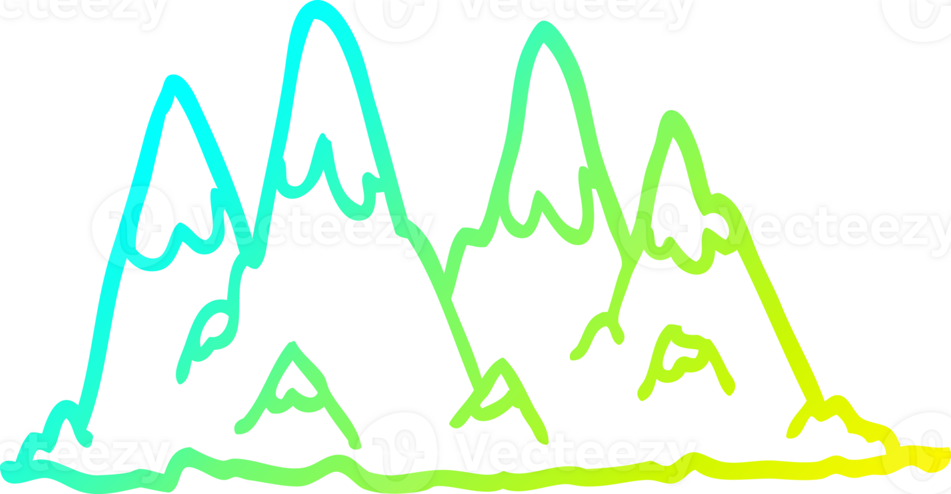 cold gradient line drawing of a cartoon mountain range png