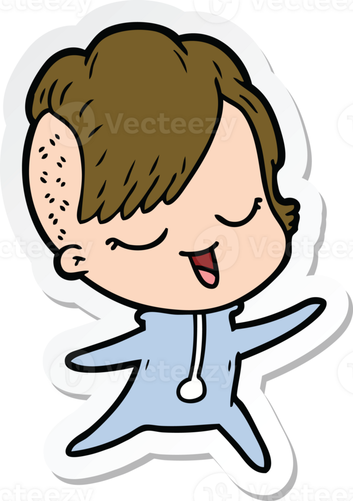 sticker of a happy cartoon girl in onesie png