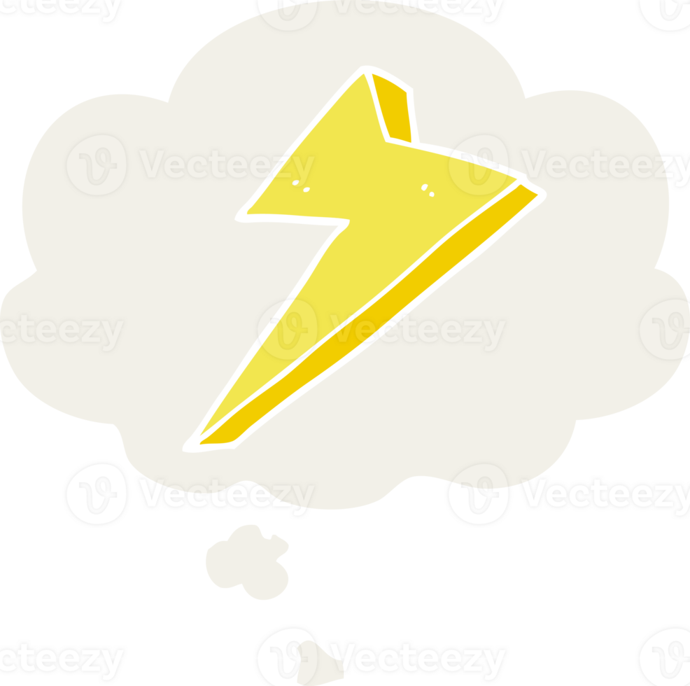 cartoon lightning with thought bubble in retro style png