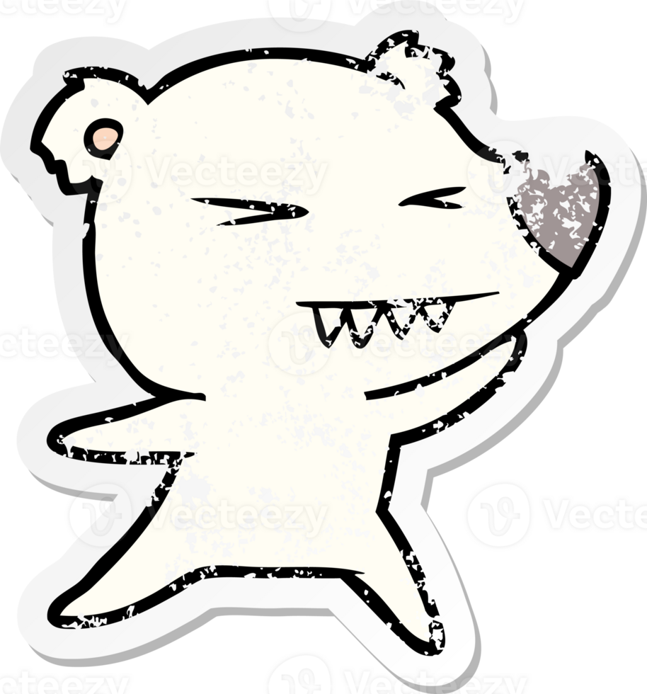 distressed sticker of a angry polar bear cartoon png