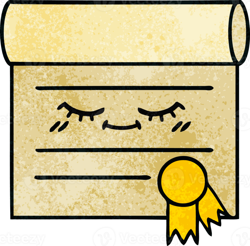 retro grunge texture cartoon of a certificate png