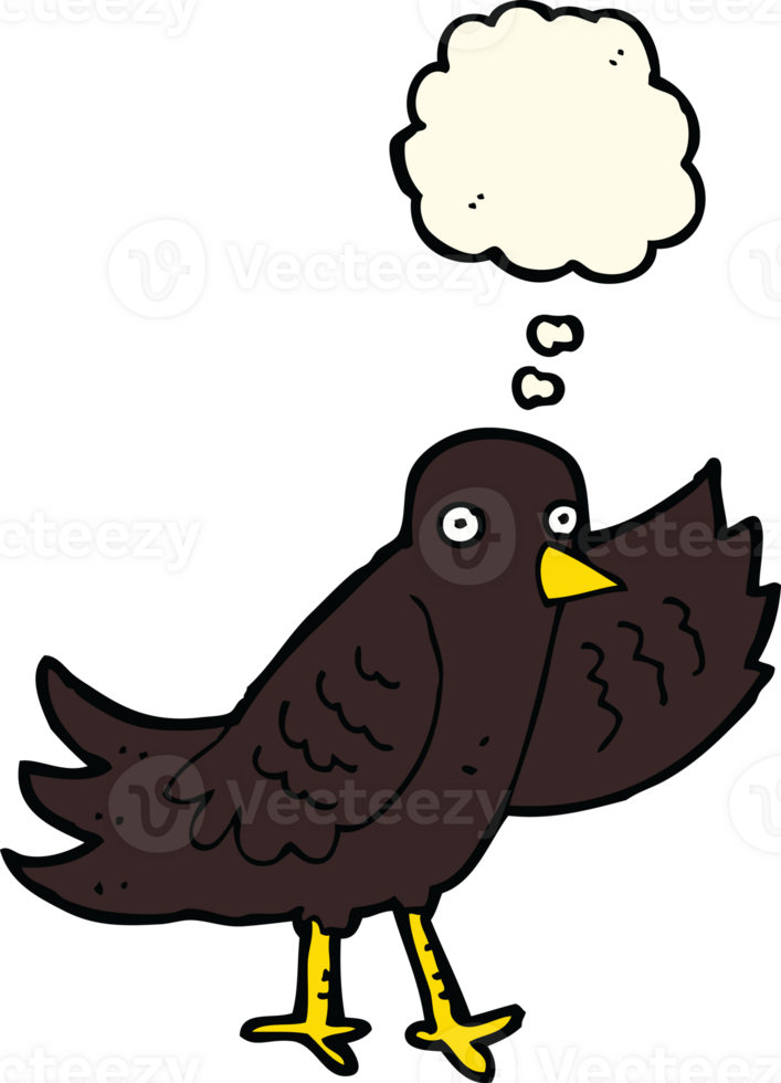 cartoon waving bird with thought bubble png