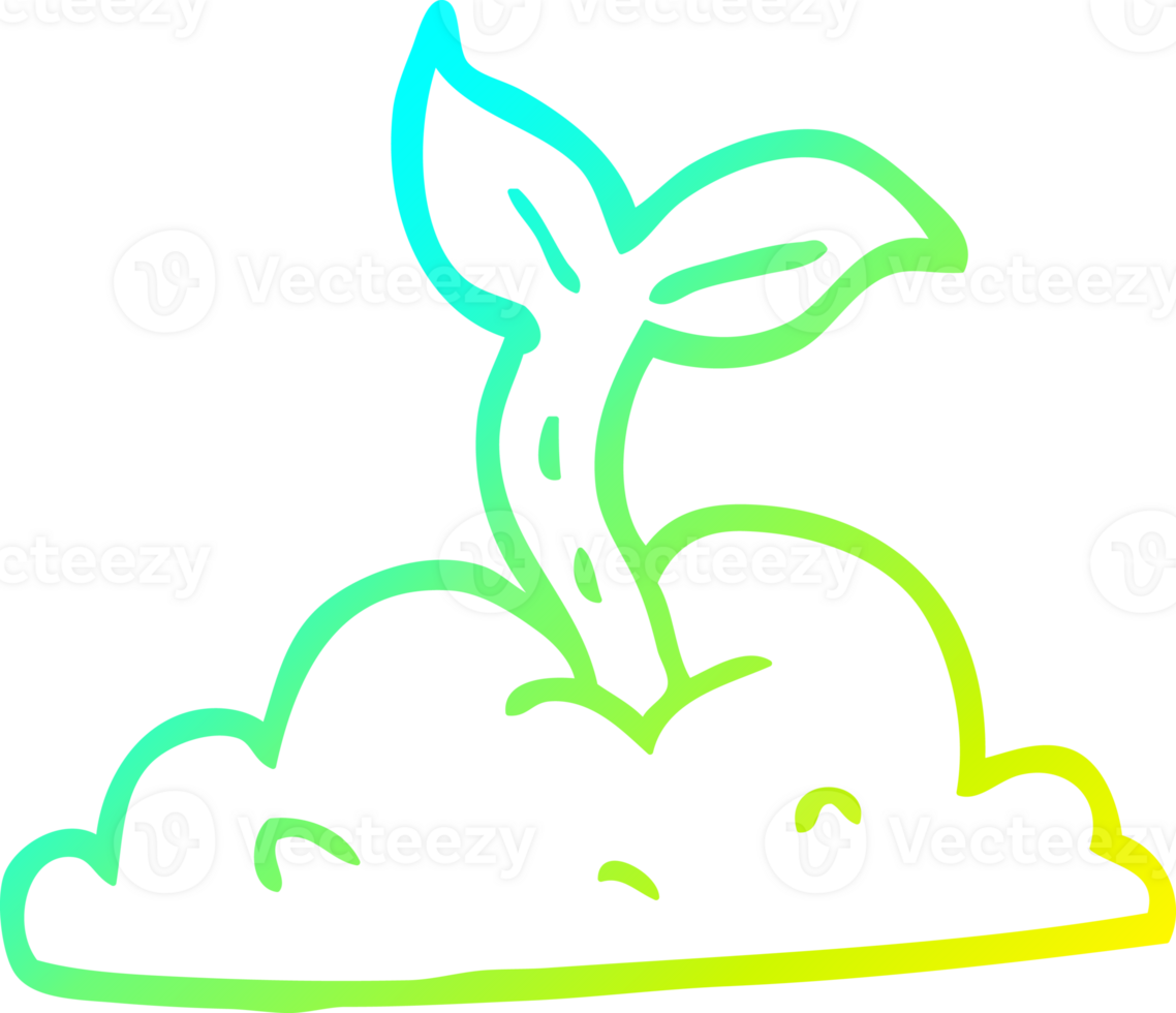 cold gradient line drawing of a cartoon growing seedling png