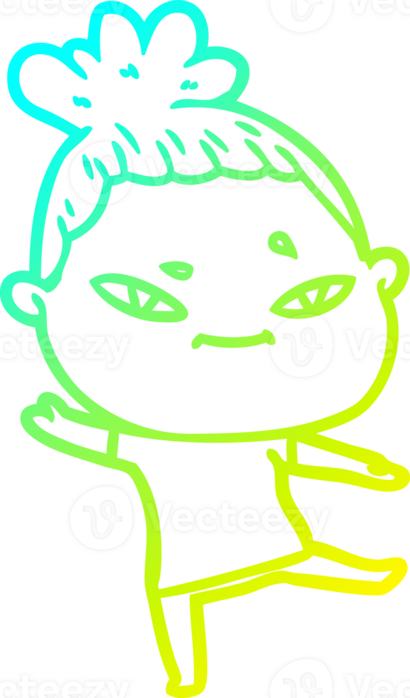 cold gradient line drawing of a cartoon woman png
