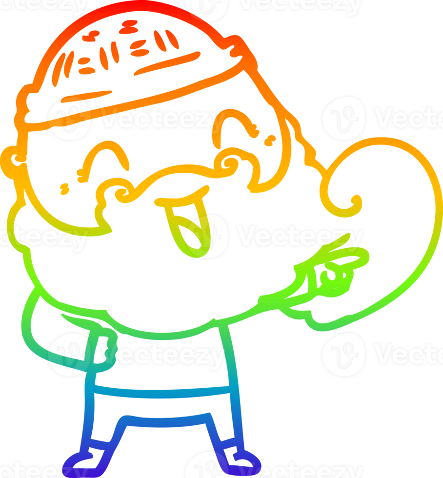 rainbow gradient line drawing of a happy man with beard and winter hat png