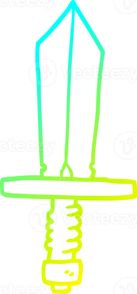 cold gradient line drawing of a cartoon of an old bronze sword png