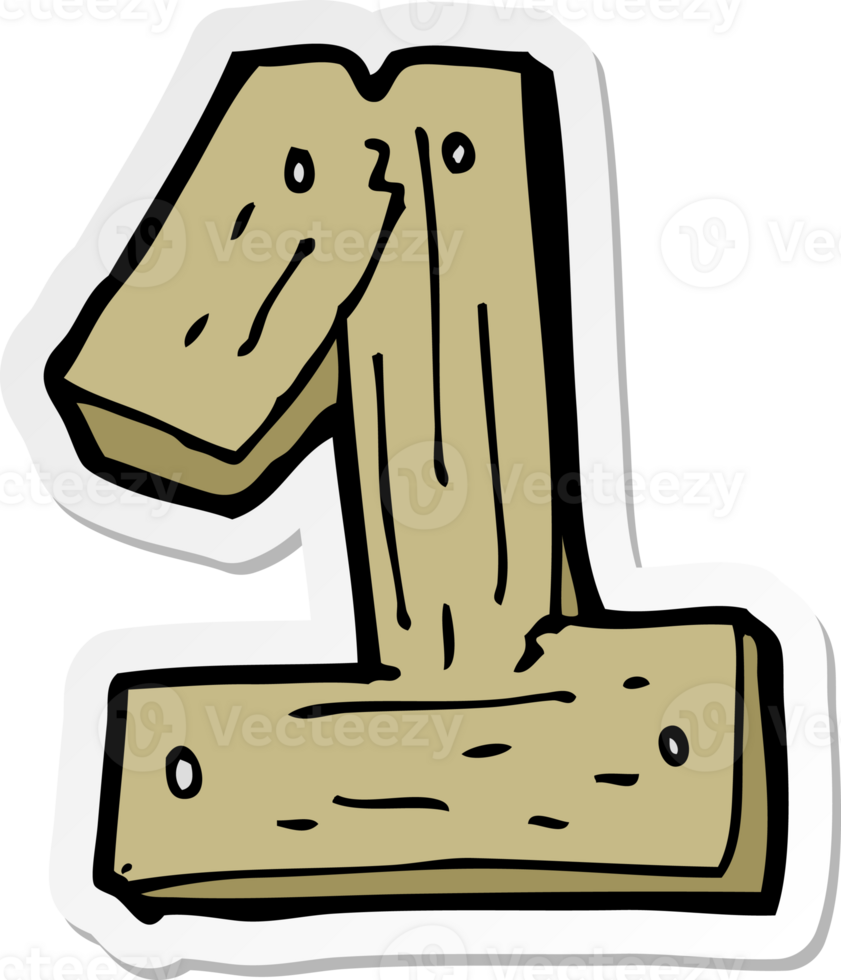 sticker of a cartoon wooden number one png