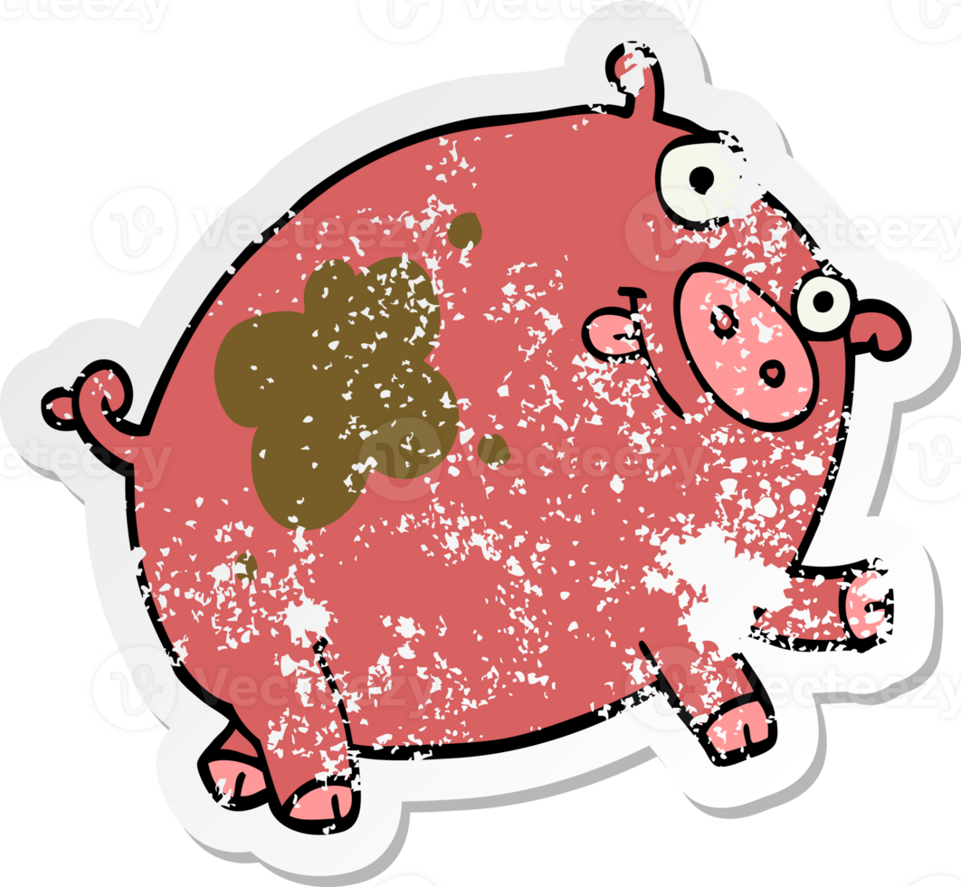 distressed sticker of a cartoon pig png