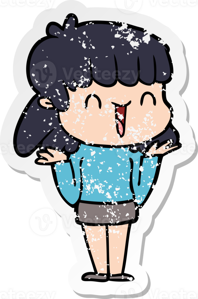 distressed sticker of a cartoon woman png