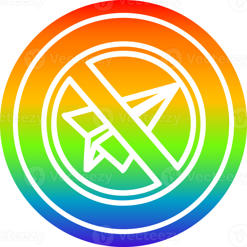 paper plane ban circular icon with rainbow gradient finish png