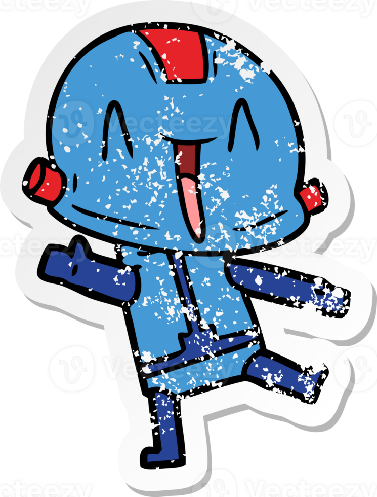 distressed sticker of a cartoon robot png