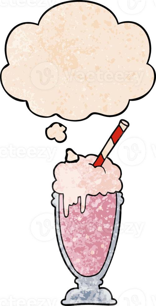 cartoon milkshake with thought bubble in grunge texture style png