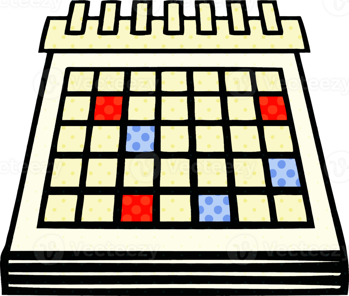 comic book style cartoon of a work calendar png