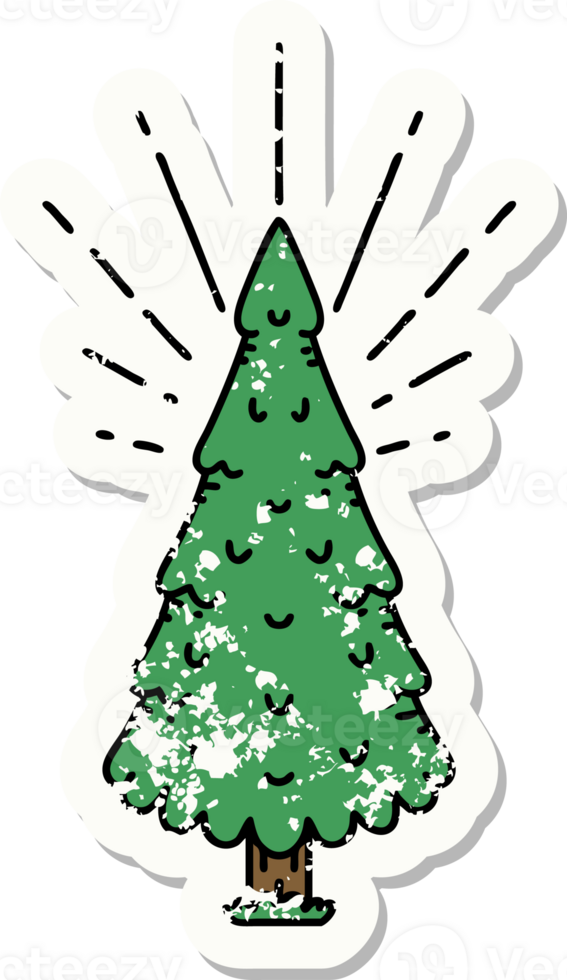 worn old sticker of a tattoo style pine tree png