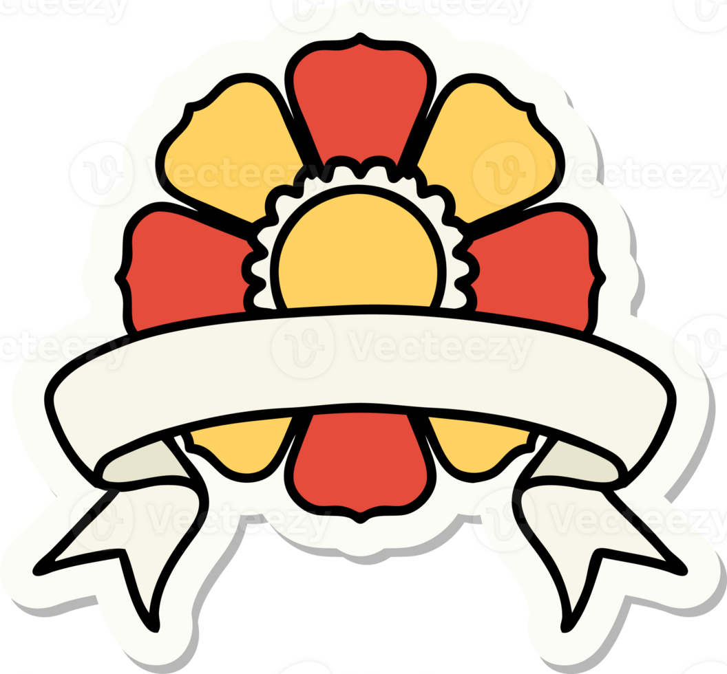 tattoo style sticker with banner of a flower png