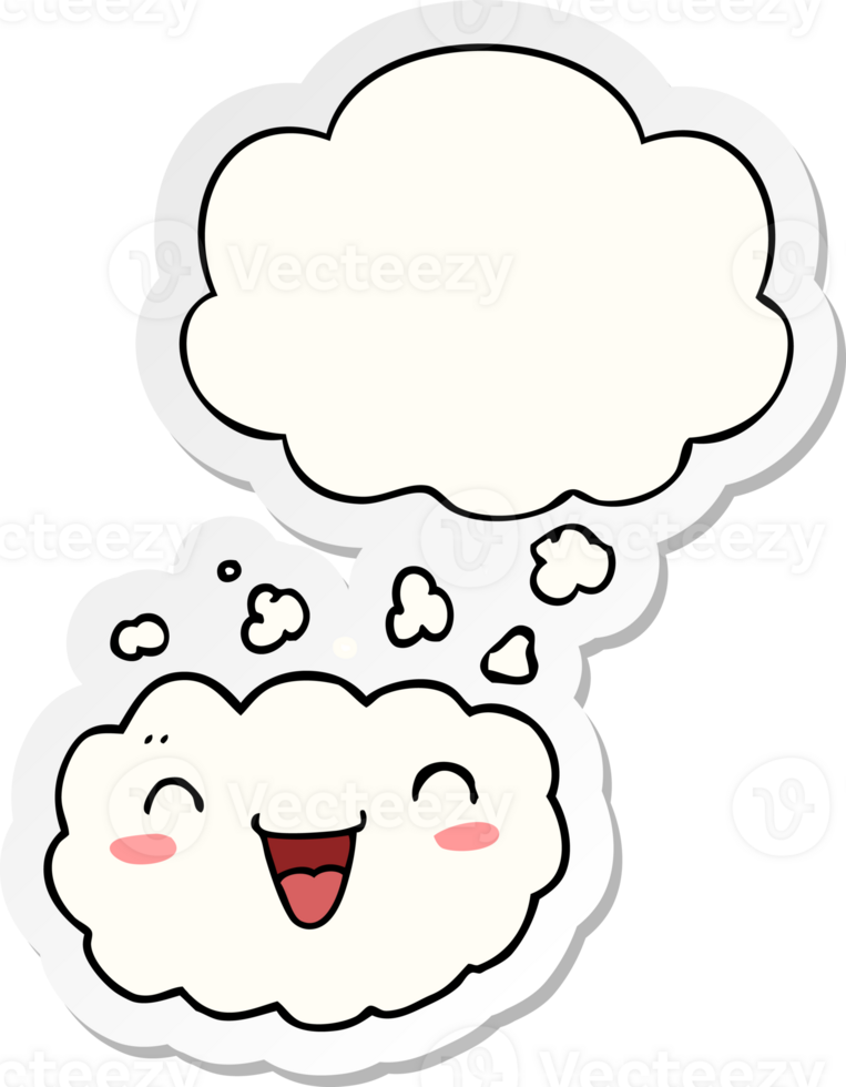 happy cartoon cloud with thought bubble as a printed sticker png