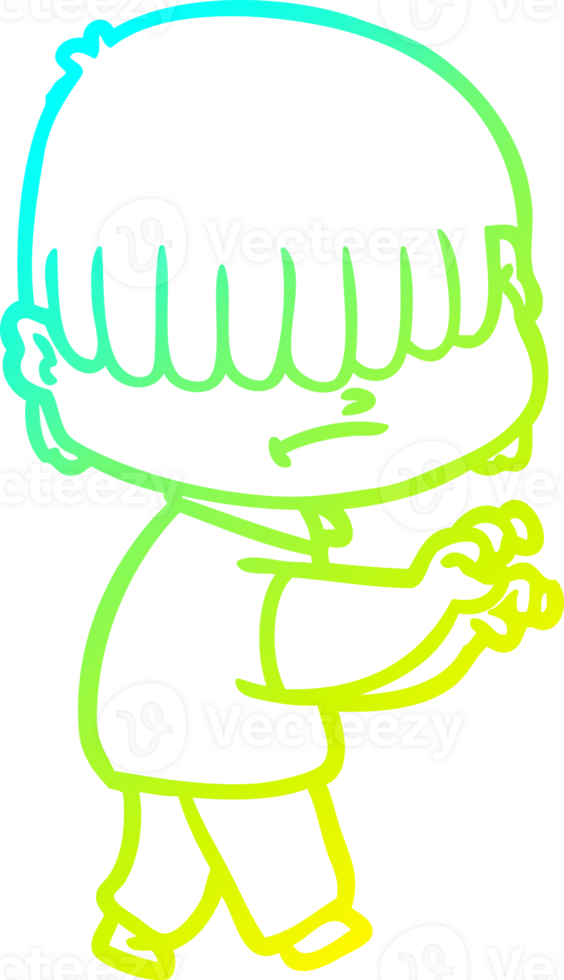 cold gradient line drawing of a cartoon boy with untidy hair png
