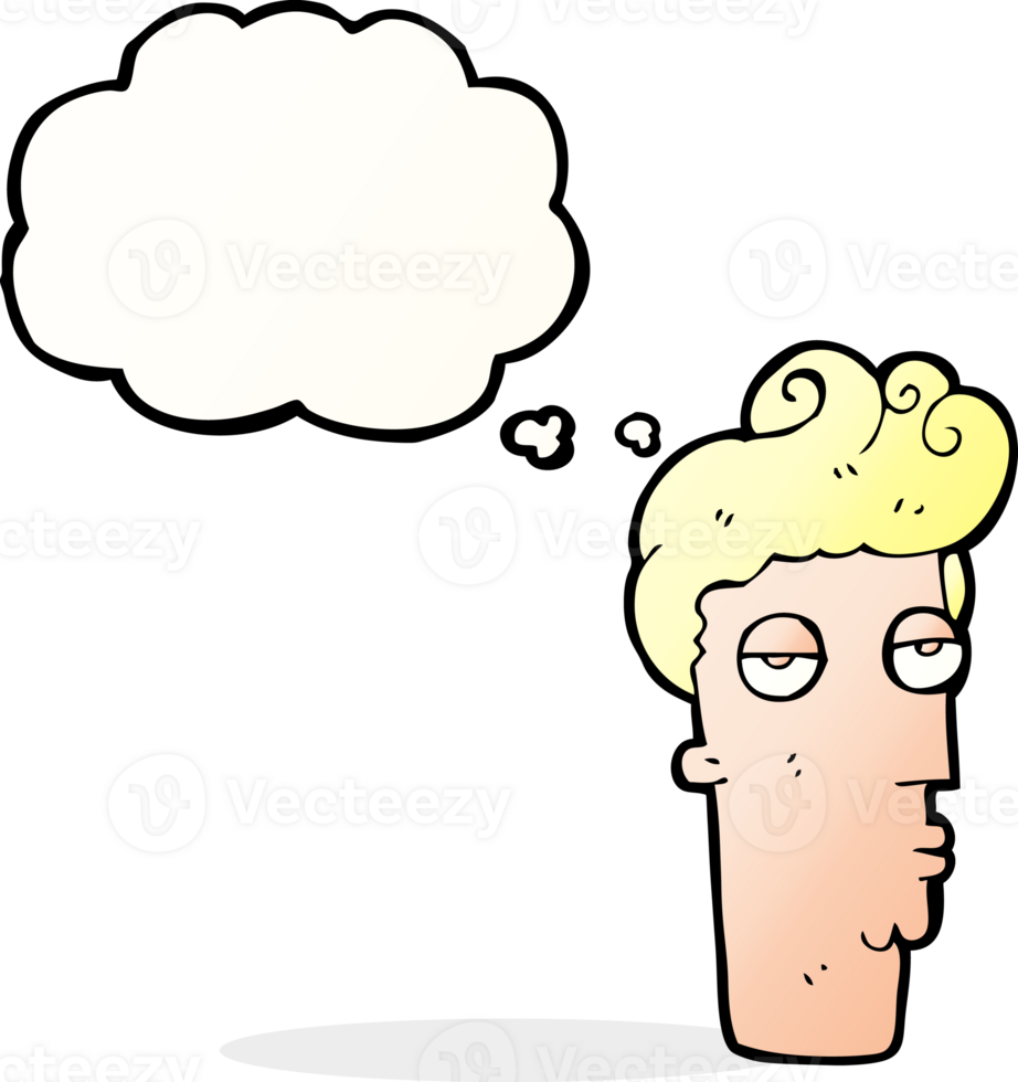 cartoon bored man's face with thought bubble png