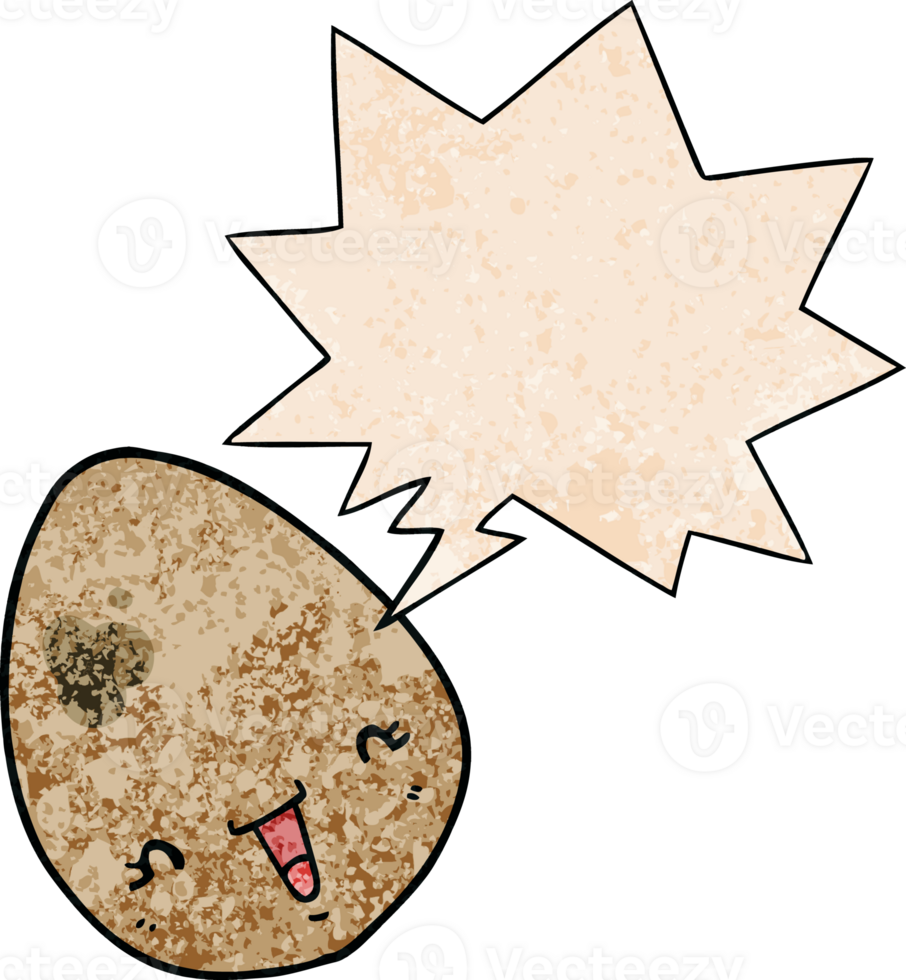 cartoon egg with speech bubble in retro texture style png