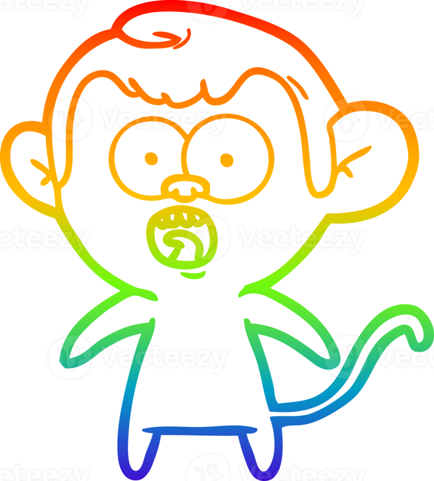rainbow gradient line drawing of a cartoon shocked monkey png