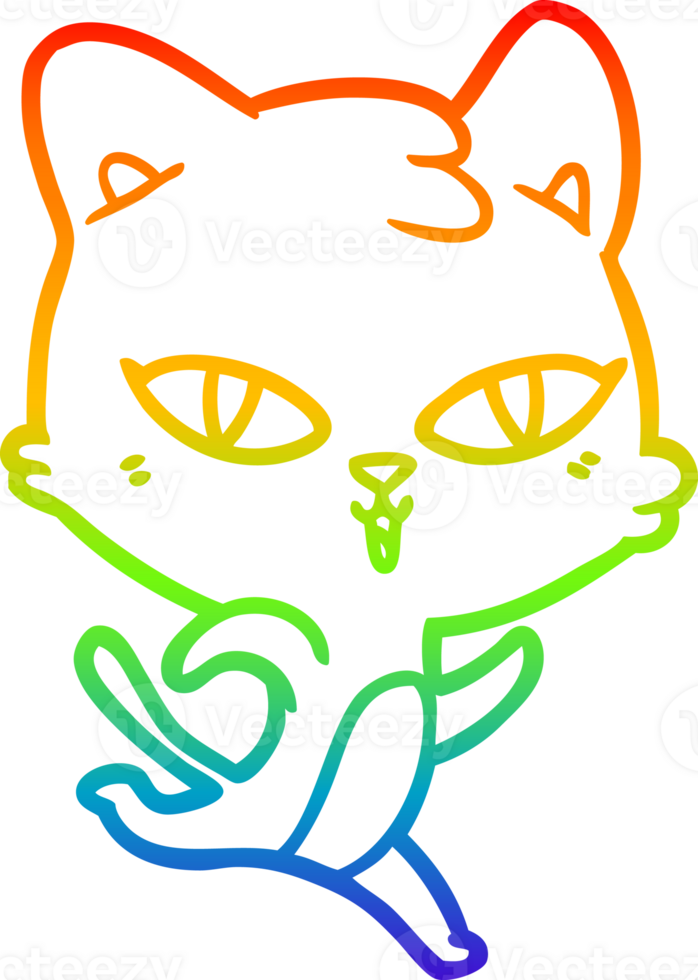 rainbow gradient line drawing of a cartoon cat png