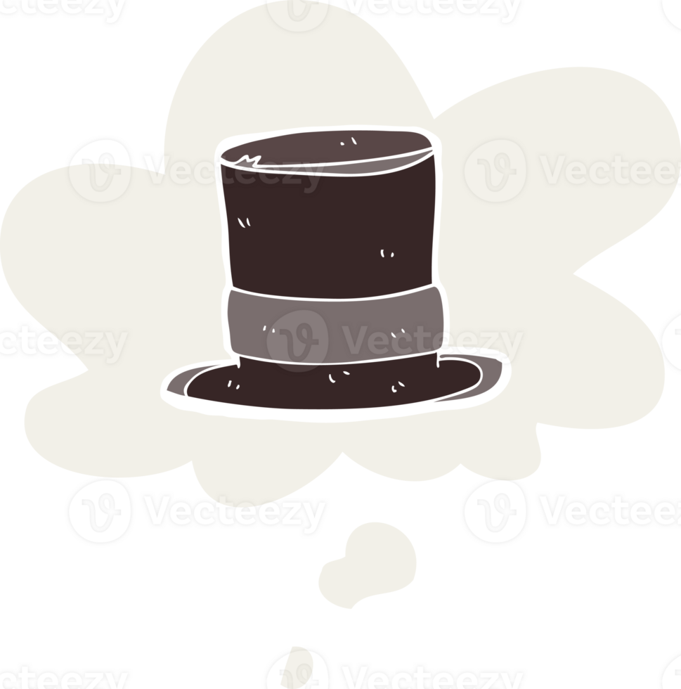 cartoon top hat with thought bubble in retro style png