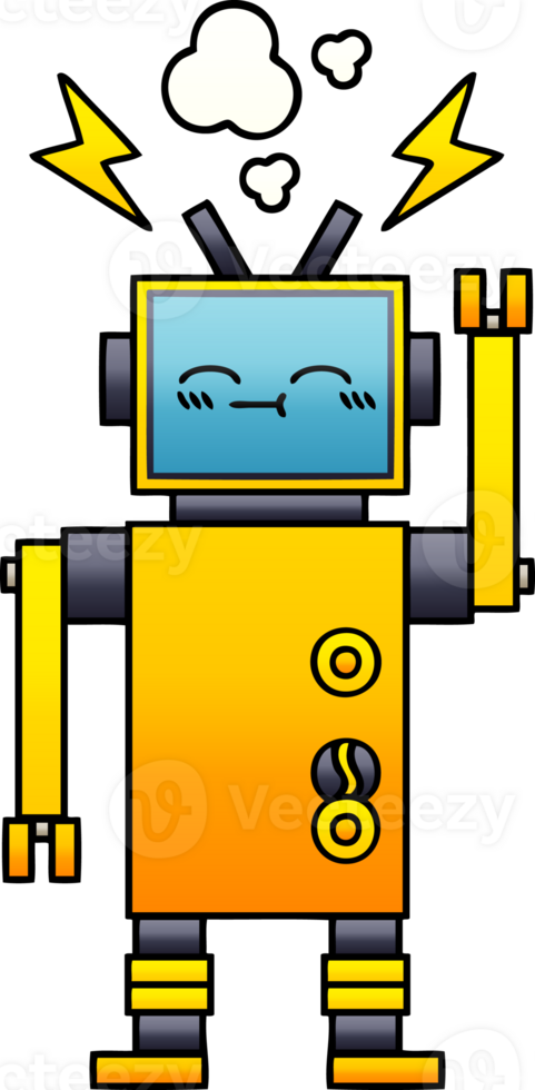 gradient shaded cartoon of a malfunctioning robot png