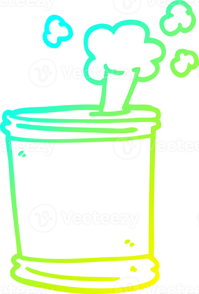 cold gradient line drawing of a cartoon bursting can of food png