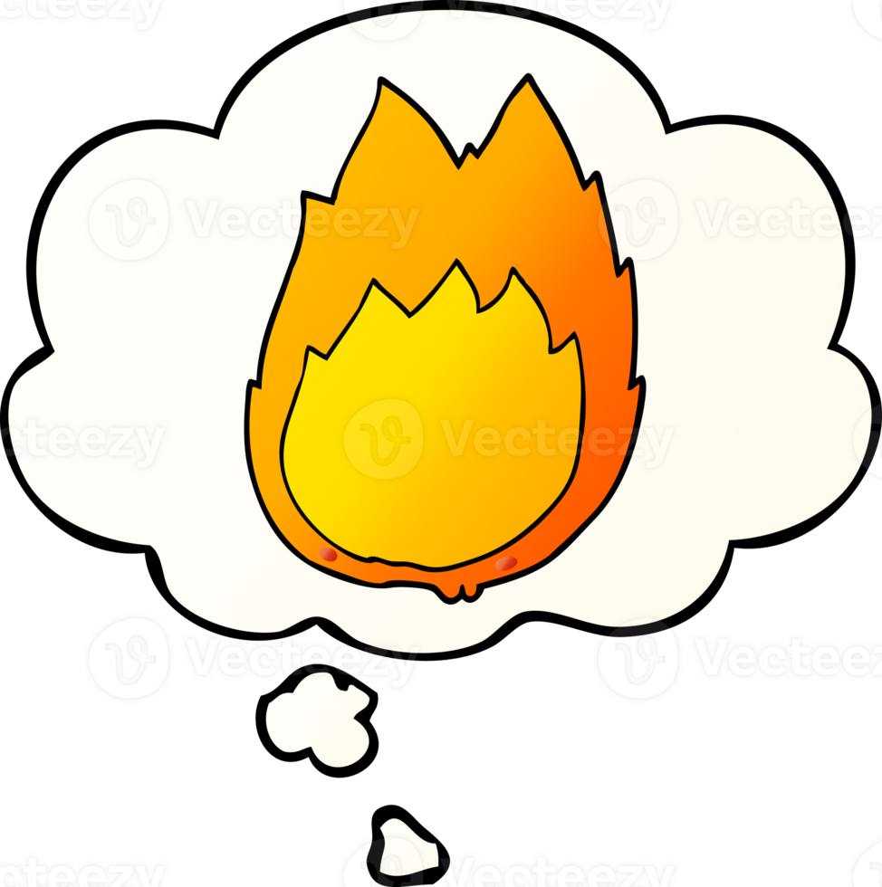 cartoon flames with thought bubble in smooth gradient style png
