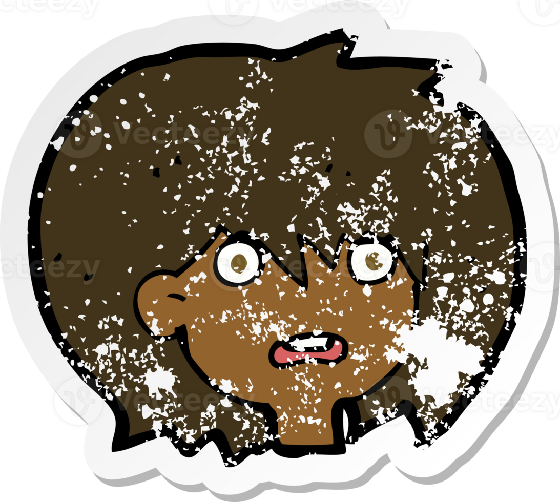 retro distressed sticker of a cartoon shocked expression png