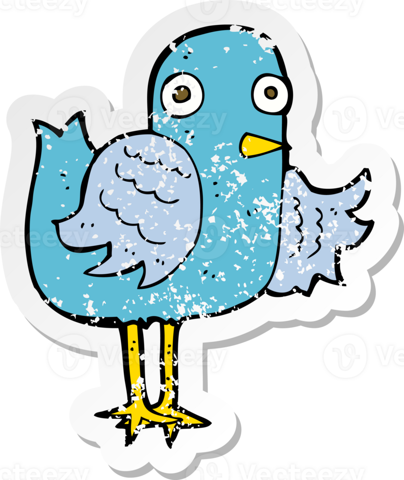 retro distressed sticker of a cartoon bird waving wing png