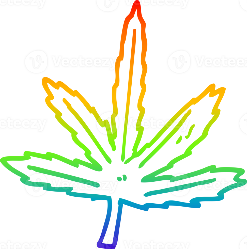 rainbow gradient line drawing of a cartoon marijuana leaf png