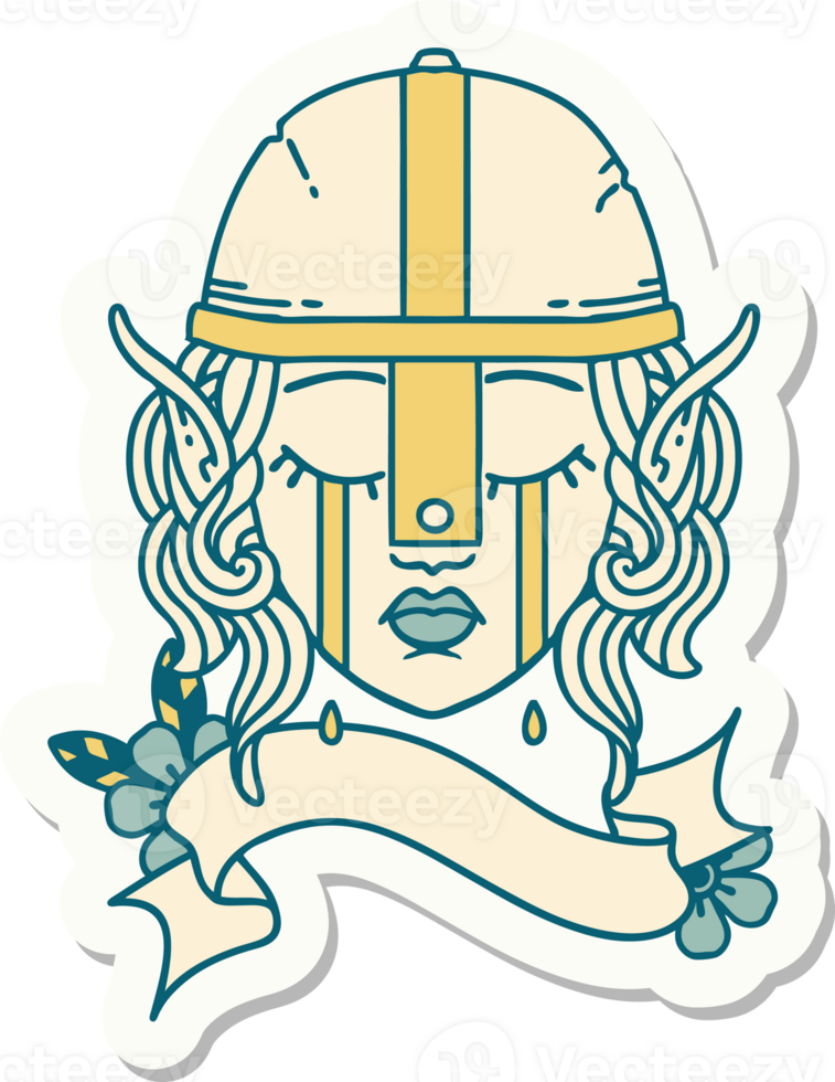 sticker of a crying elf fighter character face png