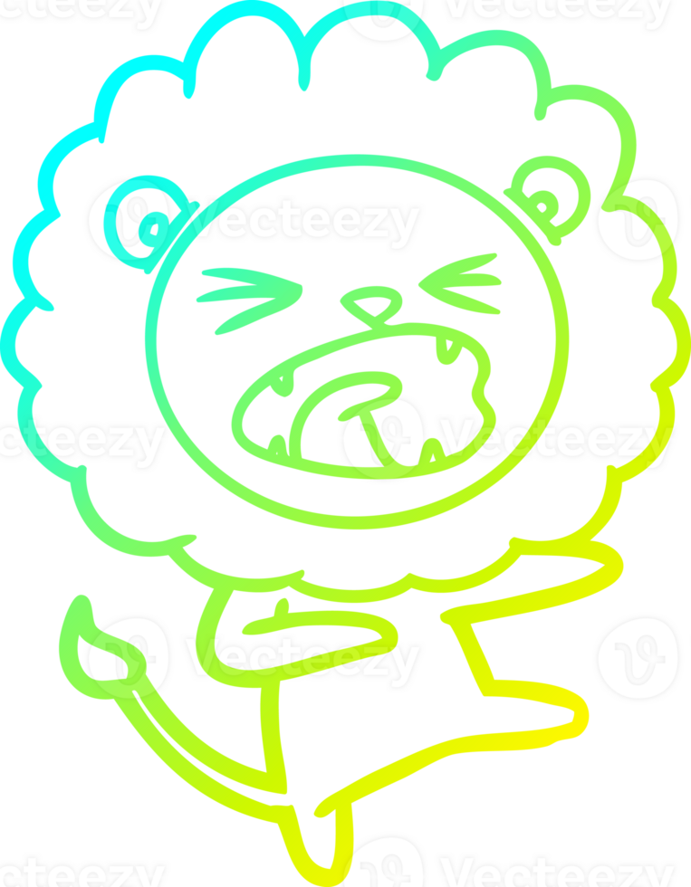 cold gradient line drawing of a cartoon angry lion png